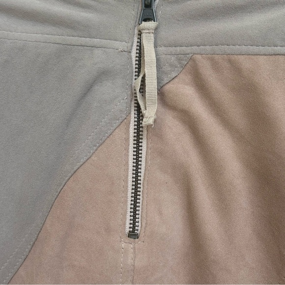 Anthropologie HD in Paris Patchwork Suede Leather Mini Skirt Taupe Pink Size 16 - Picture 8 of 10